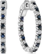 Bliss Diamond 1 1/3Ct Diamond & Blue Sapphire Inside Outside Hoops Lab Grown