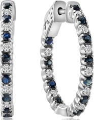 Bliss Diamond 1 1/3Ct Diamond & Blue Sapphire Inside Outside Hoops Lab Grown