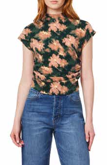 Floral Dolman Funnel Neck Knit Top