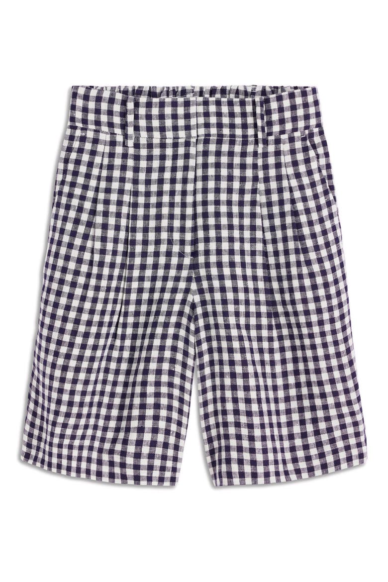 Kensington Gingham Linen Shorts, Alternate, color, NAVY IVORY GINGHAM