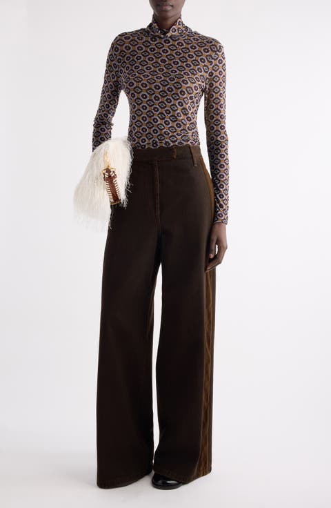 Hoyser Tie Print Crystal Embellished Mesh T-Shirt