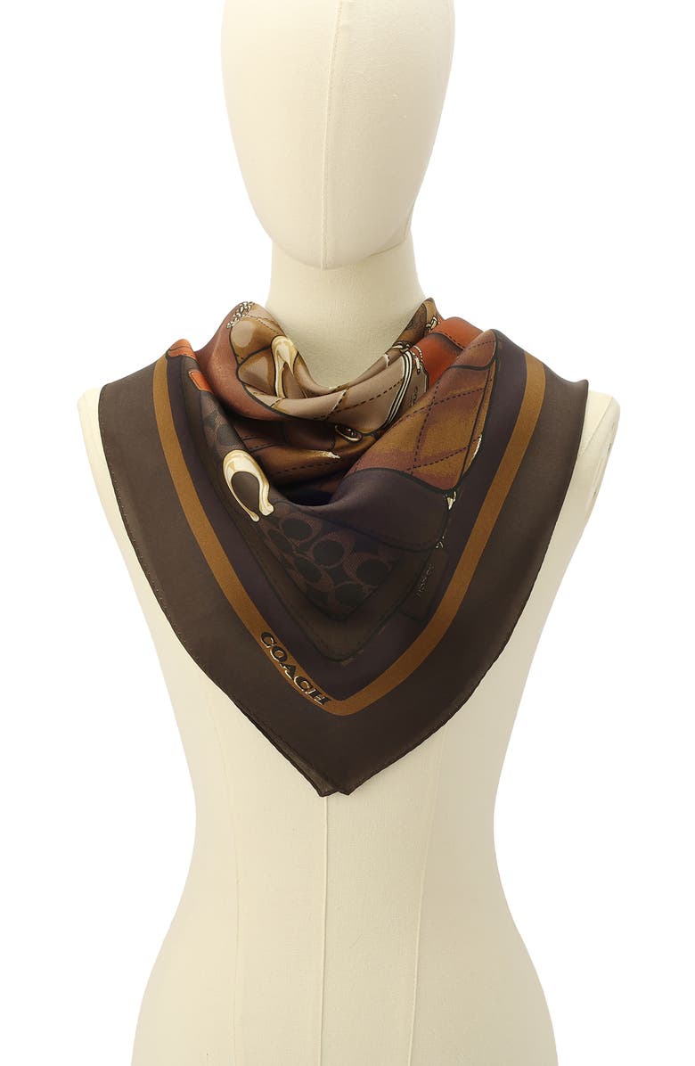 COACH Stacked Tabby Print Silk Square Scarf, Alternate, color, Maple Multi