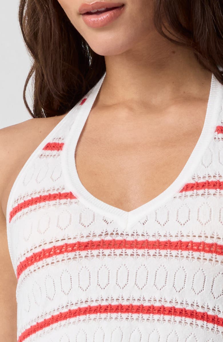 Florence by Mills Pointelle Halter Crop Top, Alternate, color, Bright White/ Poppy Red