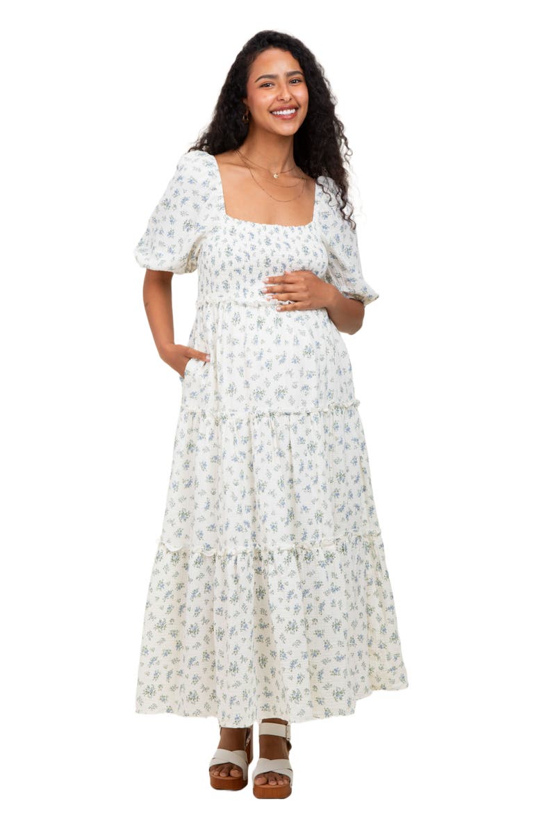 PinkBlush Floral Smocked Ruffle Tiered Maxi Dress, Alternate, color, Blue