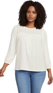 Lands' End Plus Size 3/4 Sleeve Eyelet Mix Flowy Top