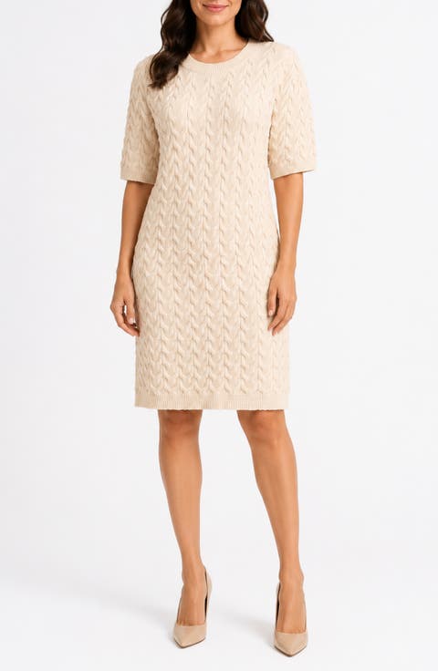 Short Sleeve Cable Knit Sheath Dress