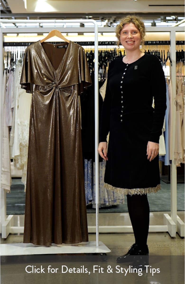 Phinya Metallic Twist Front Capelet Gown, sales video thumbnail