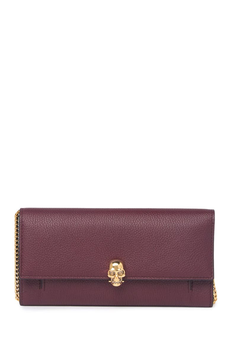 McQueen Skull Pebbled Wallet with Chain Strap, Main, color, 