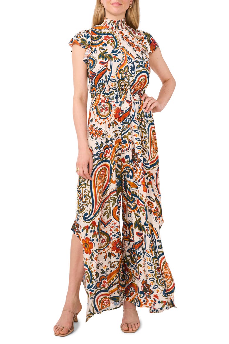 Flutter Sleeve Wide Leg Jumpsuit, Main, color, SHIFTING SANDS