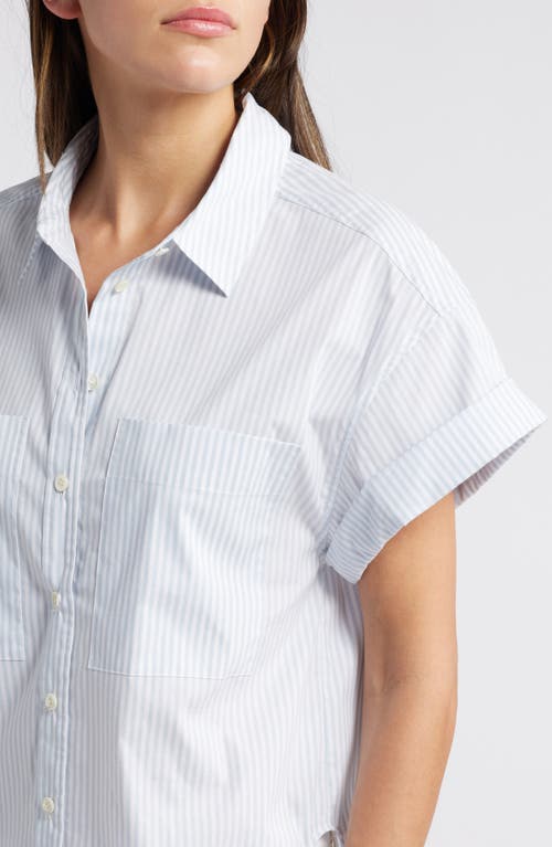 Shop Frame Stripe Short Sleeve Button-up Shirt In Light Chambray Multi