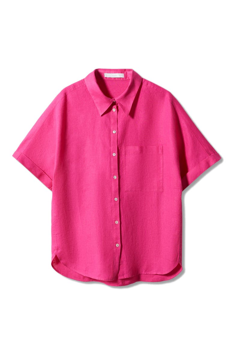 Pocket Linen Short Sleeve Button-Up Shirt, Alternate, color, FUCHSIA