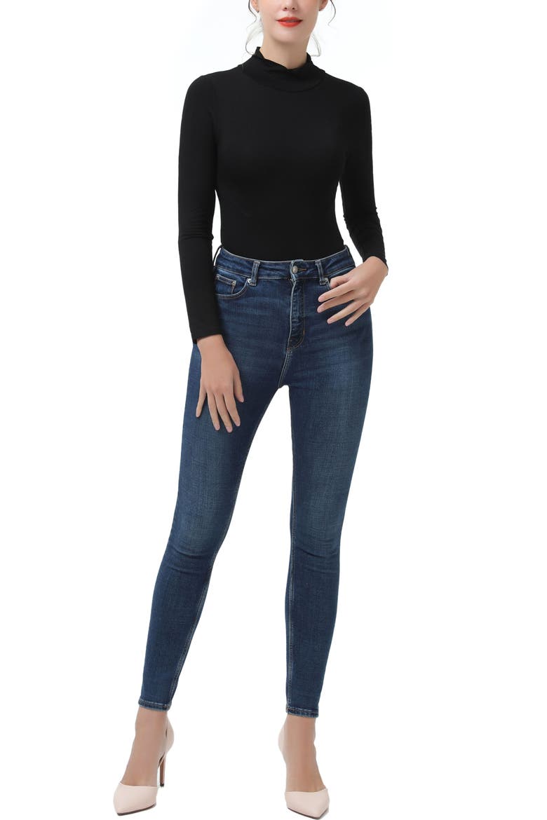 Women's Turtleneck Long Sleeve Bodysuit, Alternate, color, Black