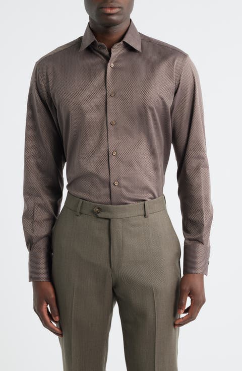 Modern Fit Micropattern Non-Iron Cotton Dobby Dress Shirt (Regular & Big)