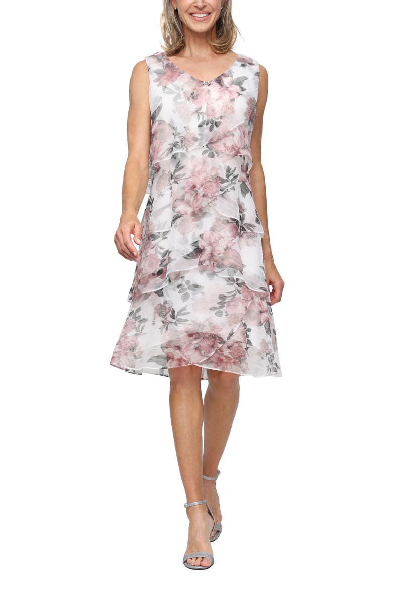 Floral Two-Piece Cape Cocktail Dress, Alternate, color, BLUSH MULTI