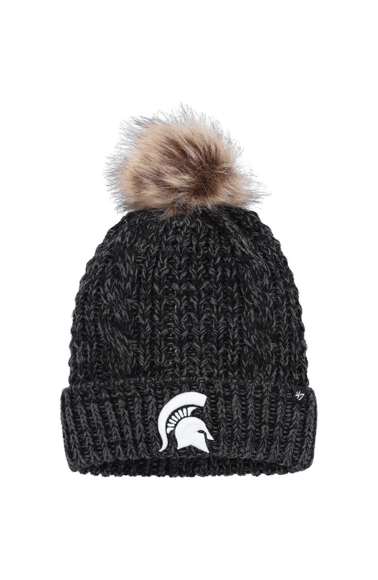 '47 Women's '47 Black Michigan State Spartans Meeko Cuffed Knit Hat with Pom, Main, color,