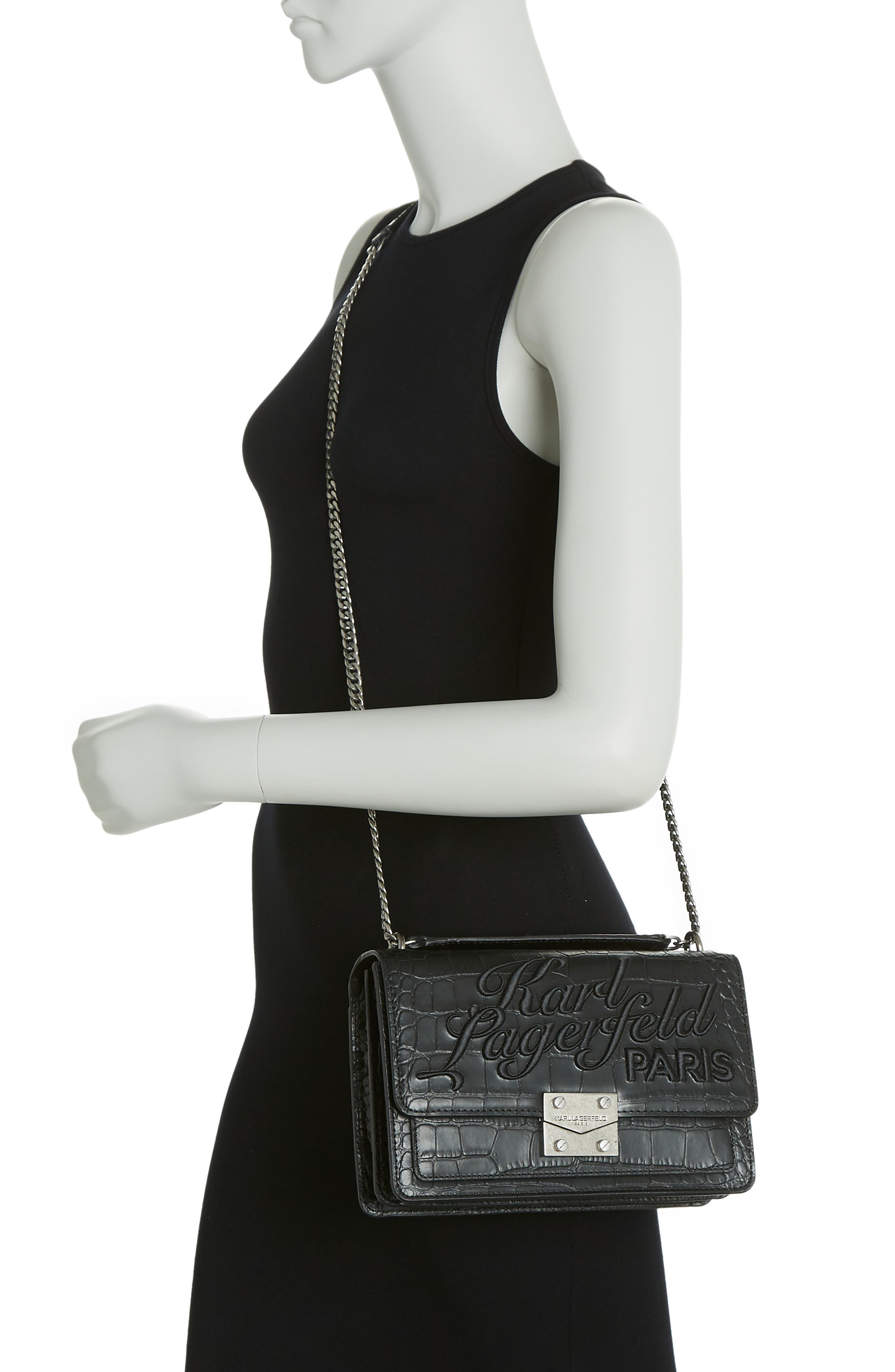 KARL LAGERFELD PARIS Corinne Croc Embossed Shoulder Bag, Alternate, color, 