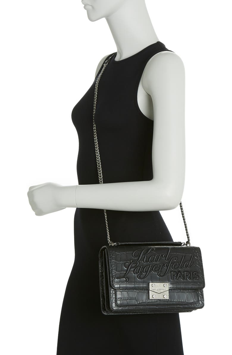 KARL LAGERFELD PARIS Corinne Croc Embossed Shoulder Bag, Alternate, color,