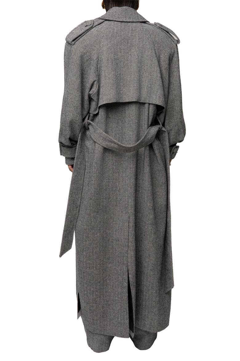 Herringbone Oversized Trench Coat, Alternate, color, Black