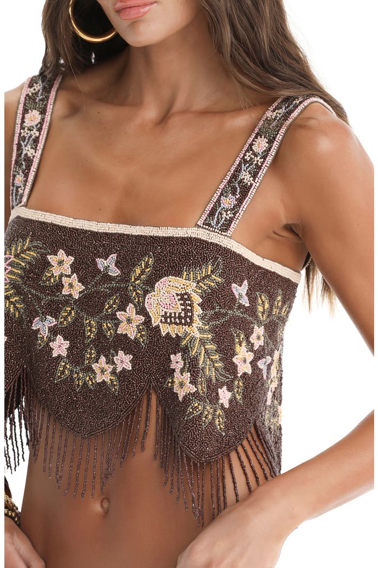 Aida Zafra Beaded Crop Swim Cover-Up Top, Alternate, color, BROWN MULTI