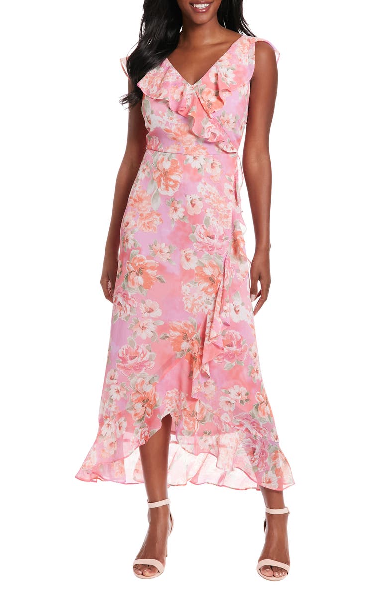 London Times Ruffle Wrap Maxi Dress, Main, color, Pink