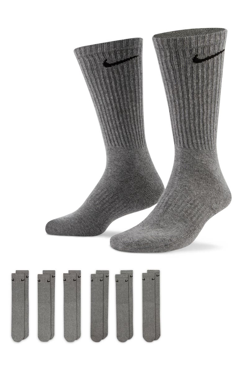 Nike Everyday Crush Crew Socks - Pack of 6, Alternate, color, Carbon Heather/Black