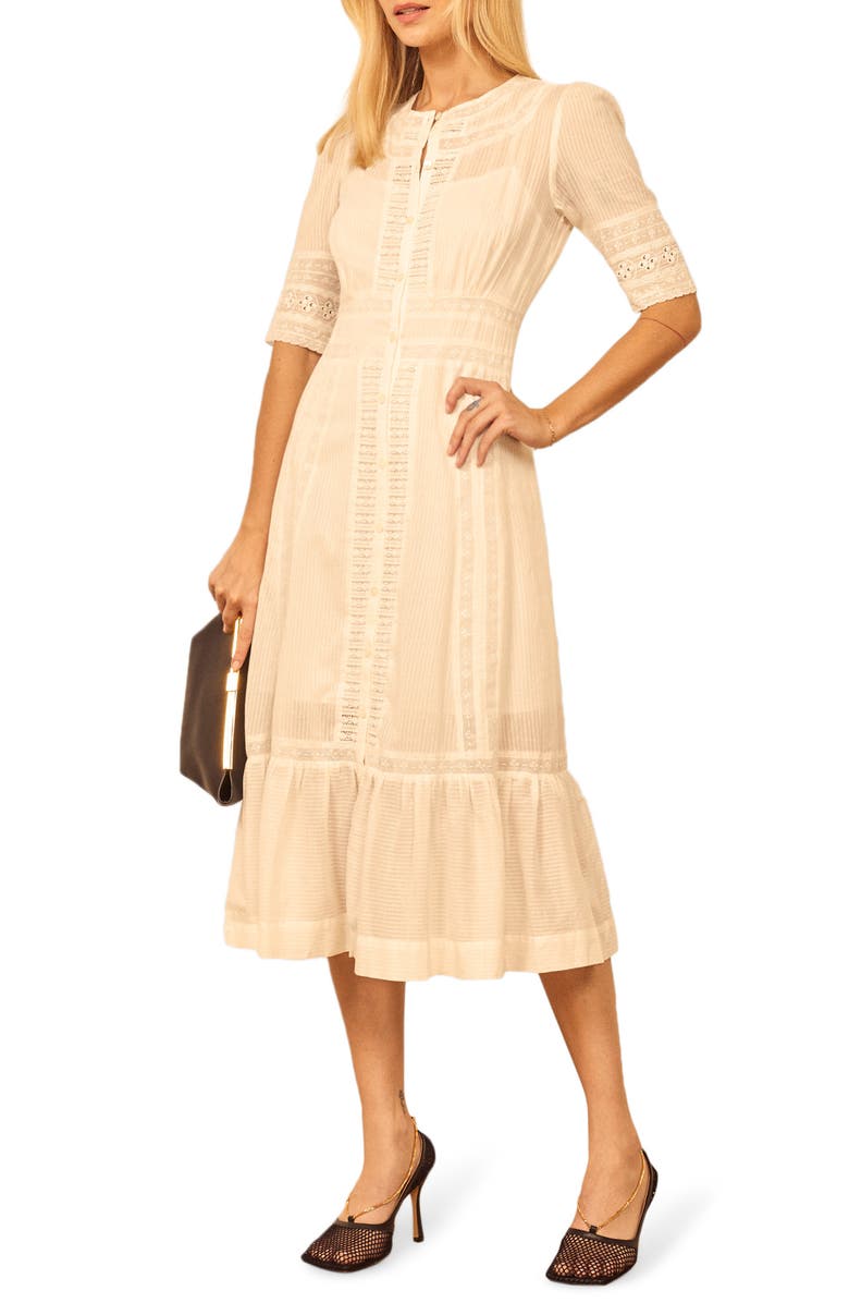 Reformation Oxford Organic Cotton Eyelet Midi Dress, Main, color, 