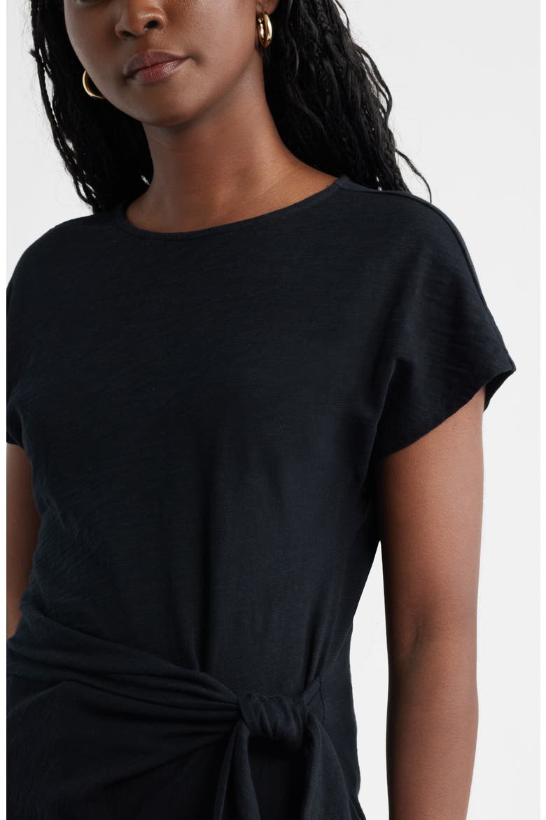 Drop Shoulder Tie Front Top, Alternate, color, BLACK