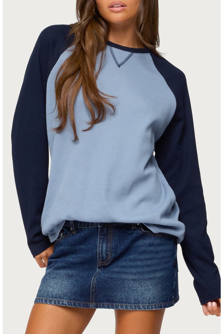 Me Time Oversize Raglan Sleeve Waffle Knit Top, Main, color, BLUE