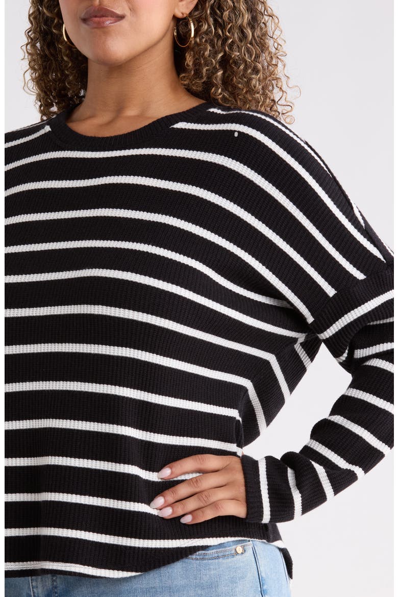 Drop Shoulder Waffle Tee, Alternate, color, BLACK- IVORY STACY STRIPE