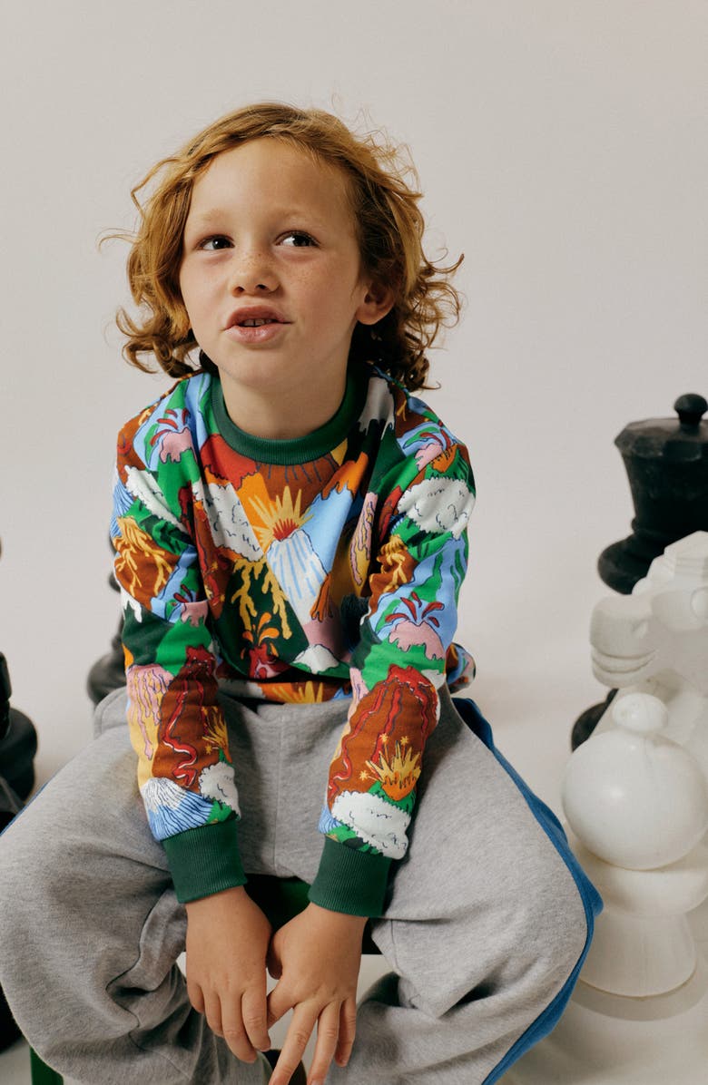 Mini Boden Kids' Volcano Print Cotton Sweatshirt, Alternate, color, Multi Volcanoes