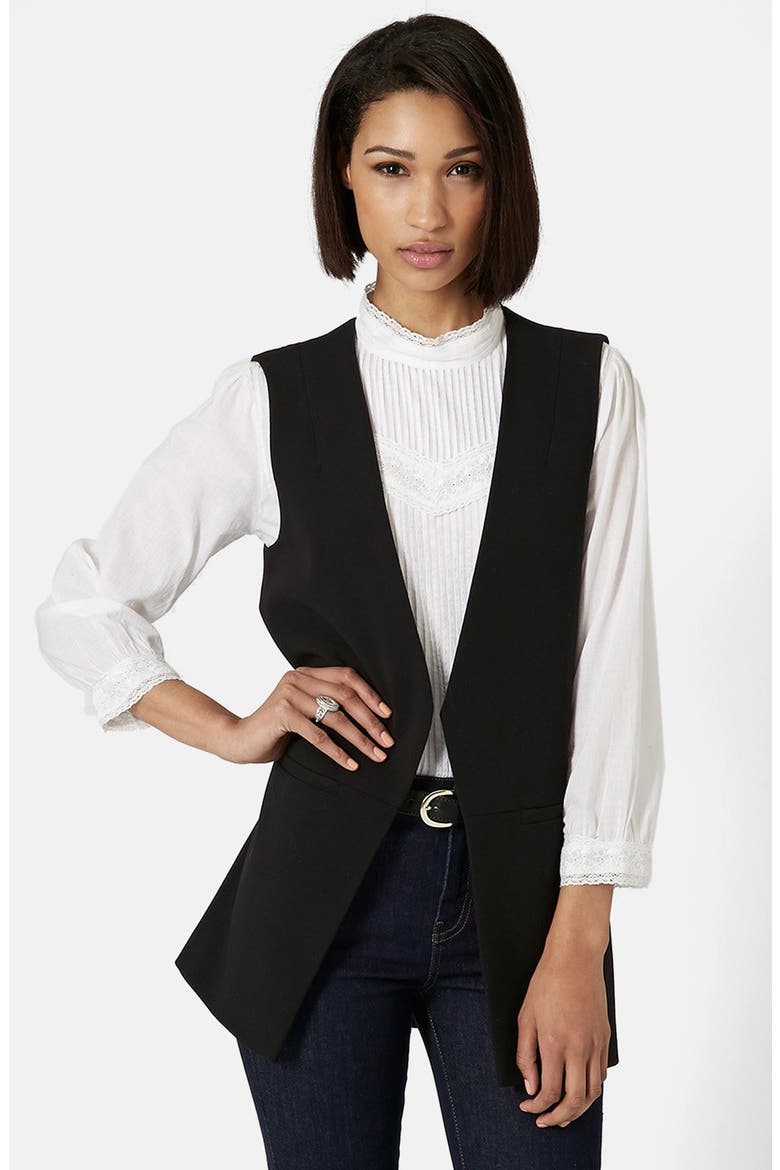 'Molly' Longline Vest, Main, color, BLACK
