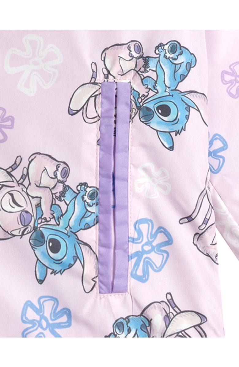 Disney Lilo & Stitch Girls' Fleece Lined Hooded Rain Jacket, Alternate, color, Pink Stitch And Angel