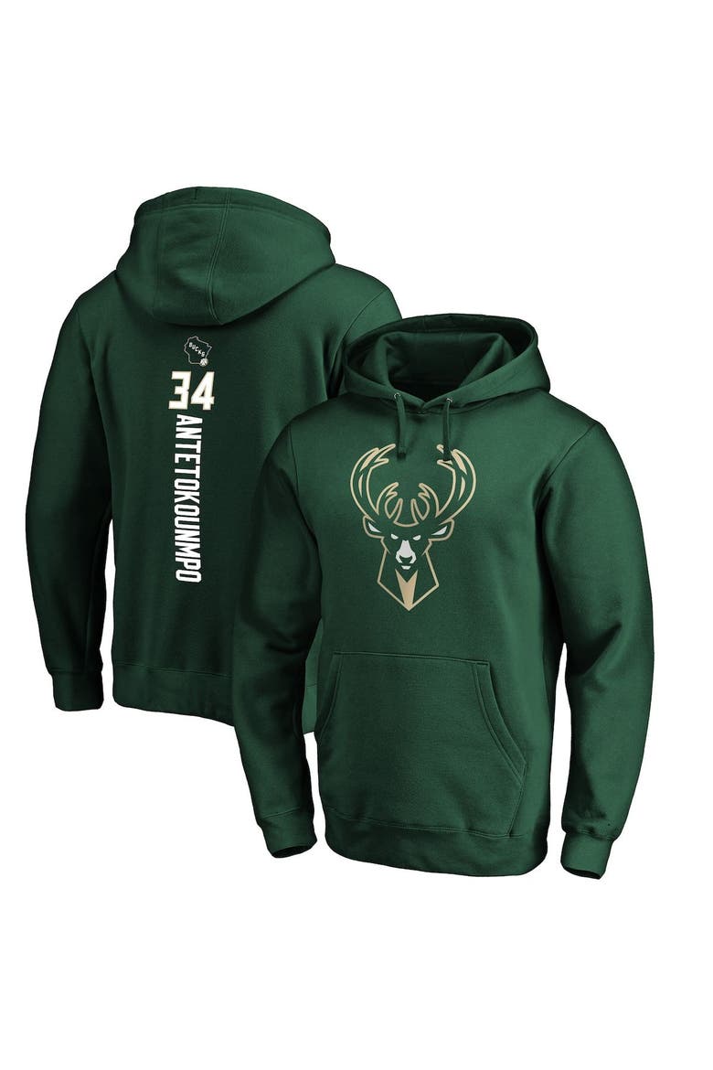 Men's Fanatics Branded Giannis Antetokounmpo Hunter Green Milwaukee Bucks Team Playmaker Name & Number Pullover Hoodie, Main, color, Hunter Green