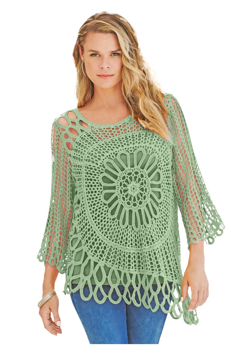 Plus Size Crochet Sweater With Starburst Pattern, Main, color, GREEN MINT
