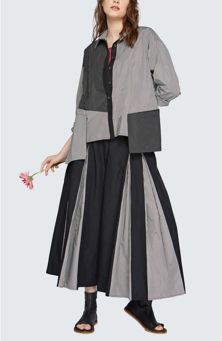 LUUKAA Cleo Checkered Memory Taffeta Shirt, Alternate, color, Black