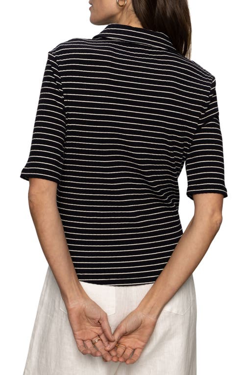 Sanctuary Stripe Elbow Sleeve Rib Button-up Shirt In Black Chalk