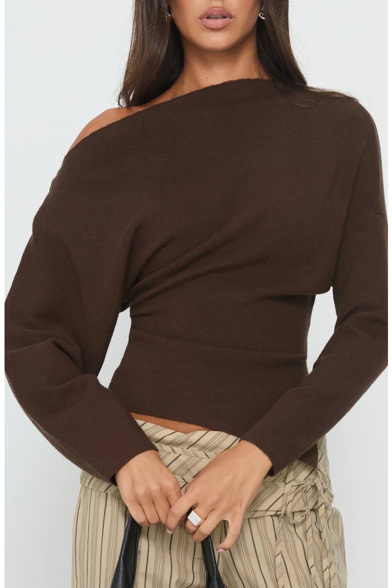 Kaelith One-Shoulder Sweater, Main, color, BROWN