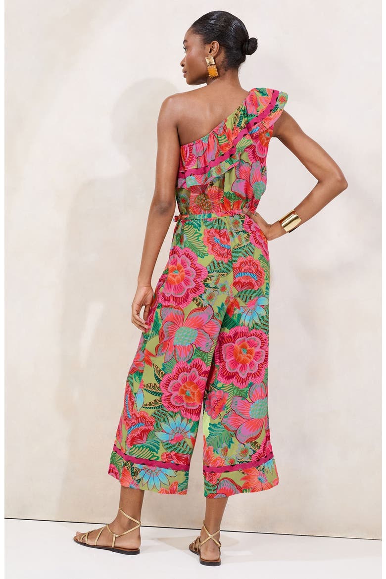 Floral Print One Shoulder Crop Jumpsuit, Alternate, color, GREEN