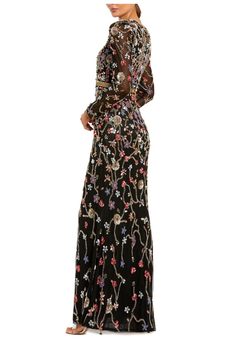 Mac Duggal Hand Embellished Long Sleeve High Neck Gown, Alternate, color, Black Multi