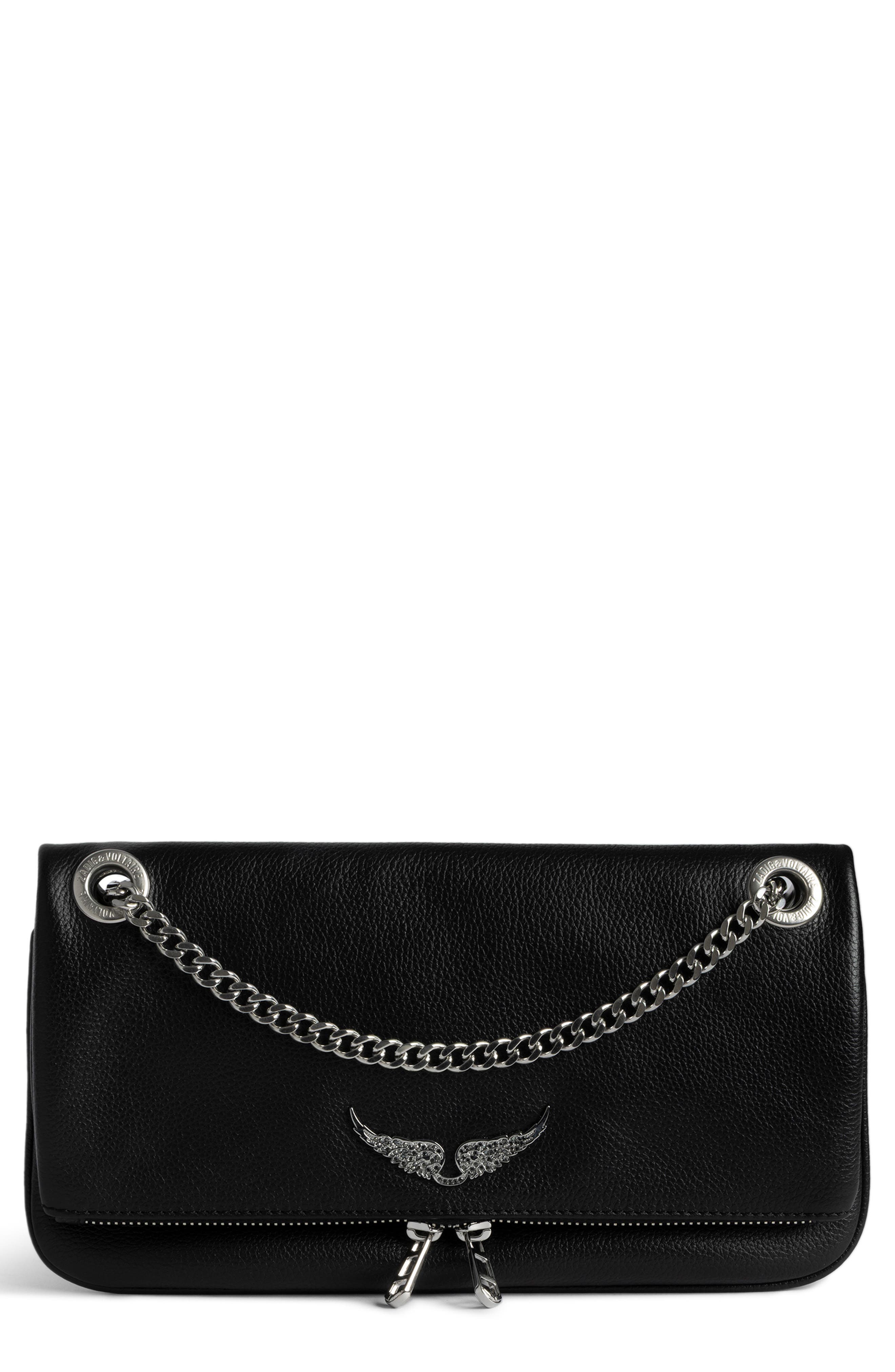 Zadig & Voltaire Rock II Grained Leather Crossbody Bag, Main, color, Black