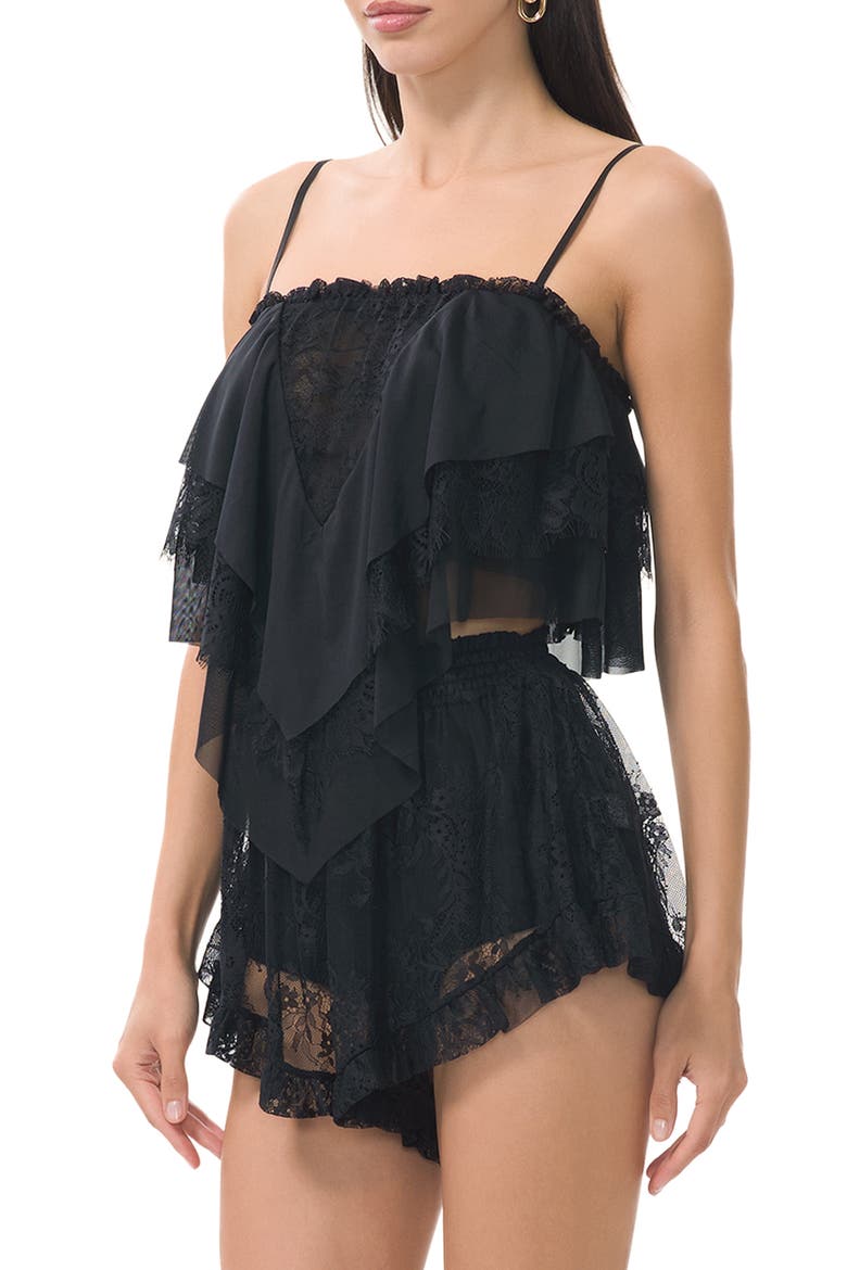Aimee Ruffle & Lace Camisole, Alternate, color, NOIR