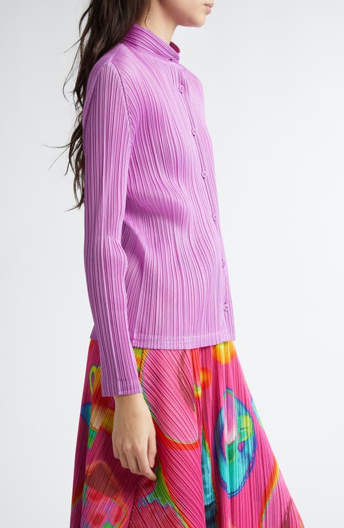 Issey Miyake Pleats Please Monthly Colors January Pleated Button-up Top In Purple Pink
