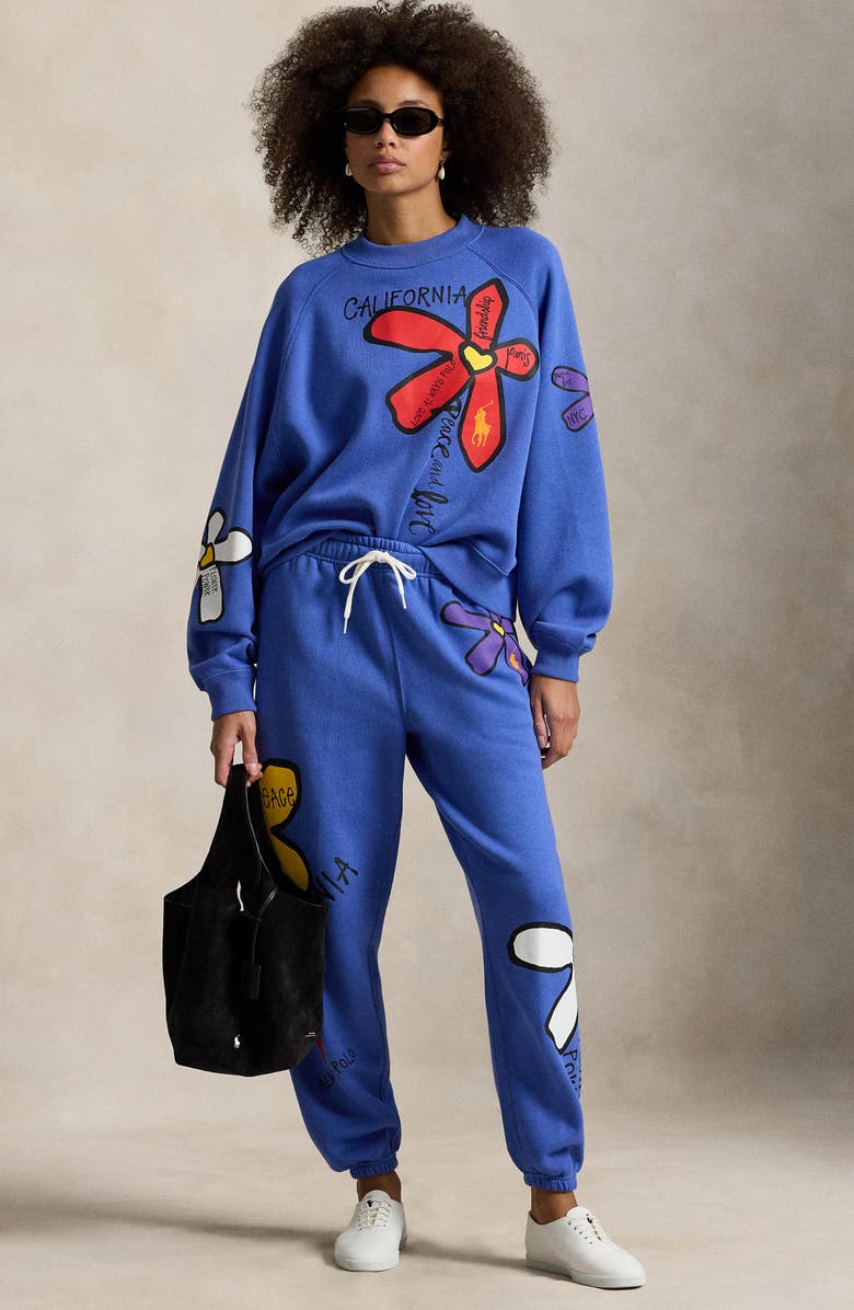 Polo Ralph Lauren Flower Graphic Cotton Blend Joggers, Alternate, color, Indigo Sky