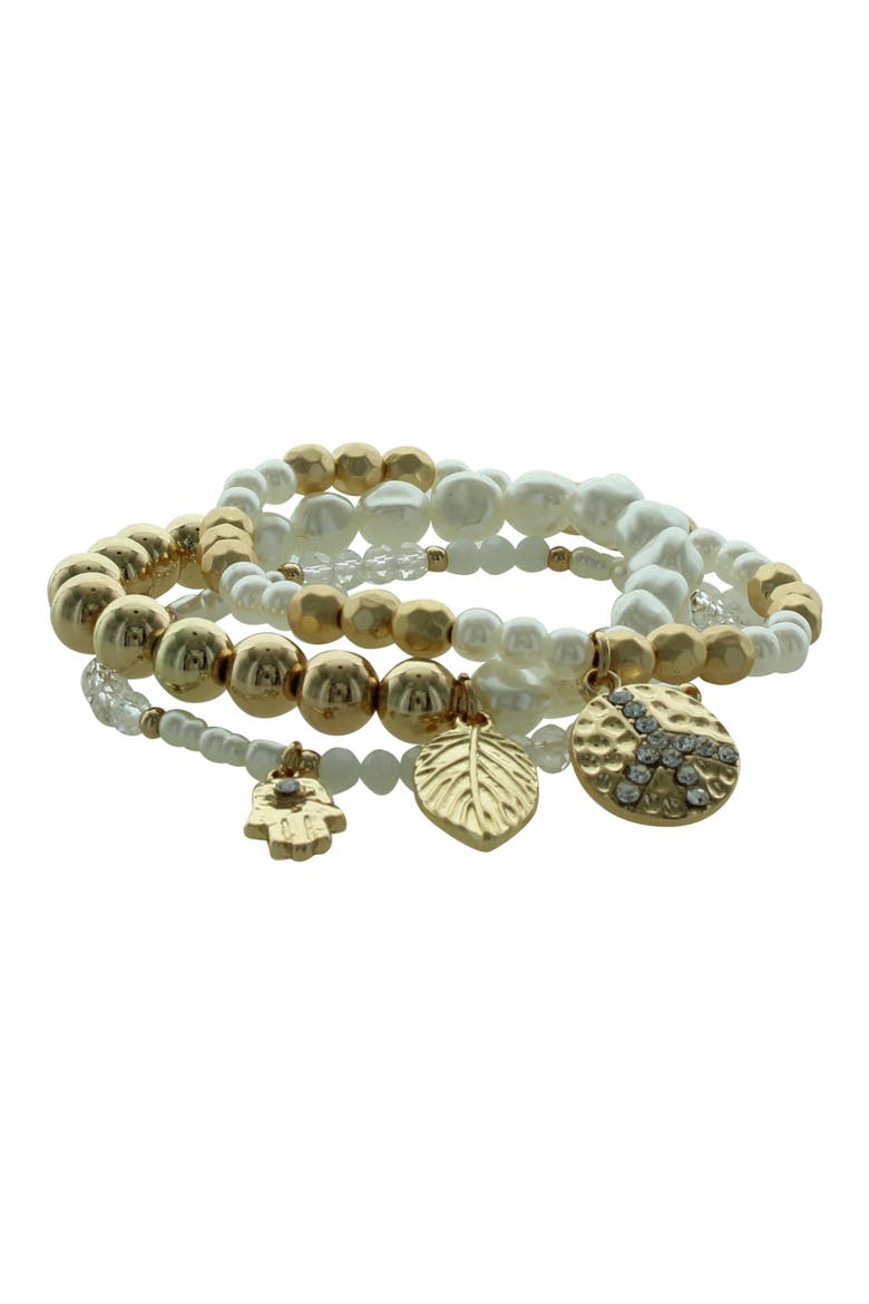 Zen Day Set of 3 Beaded Stretch Bracelets, Alternate, color, GOLD / WHITE