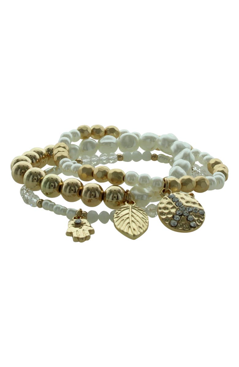 OLIVIA WELLES Zen Day Set of 3 Beaded Stretch Bracelets, Alternate, color, Gold / White