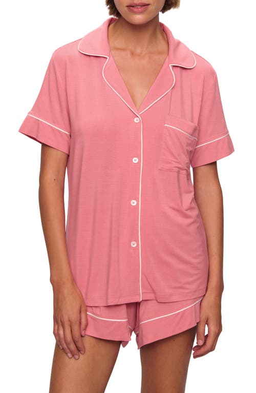 Shop Eberjey Gisele Relaxed Jersey Knit Short Pajamas In Sunkissed Coral/ivory