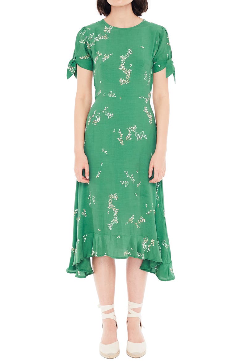 Emilia Floral Midi Dress, Alternate, color, MYRTILLE FLORAL PRINT - GREEN