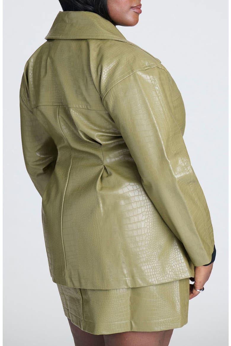Croc Embossed Faux Leather Jacket, Alternate, color, BURNT OLIVE