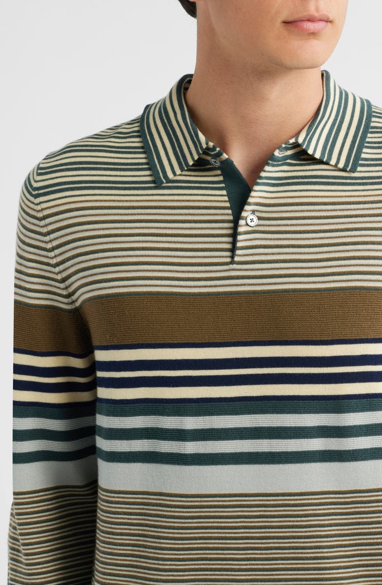 PS Paul Smith Stripe Long Sleeve Merino Wool Polo, Alternate, color, Petrol Green