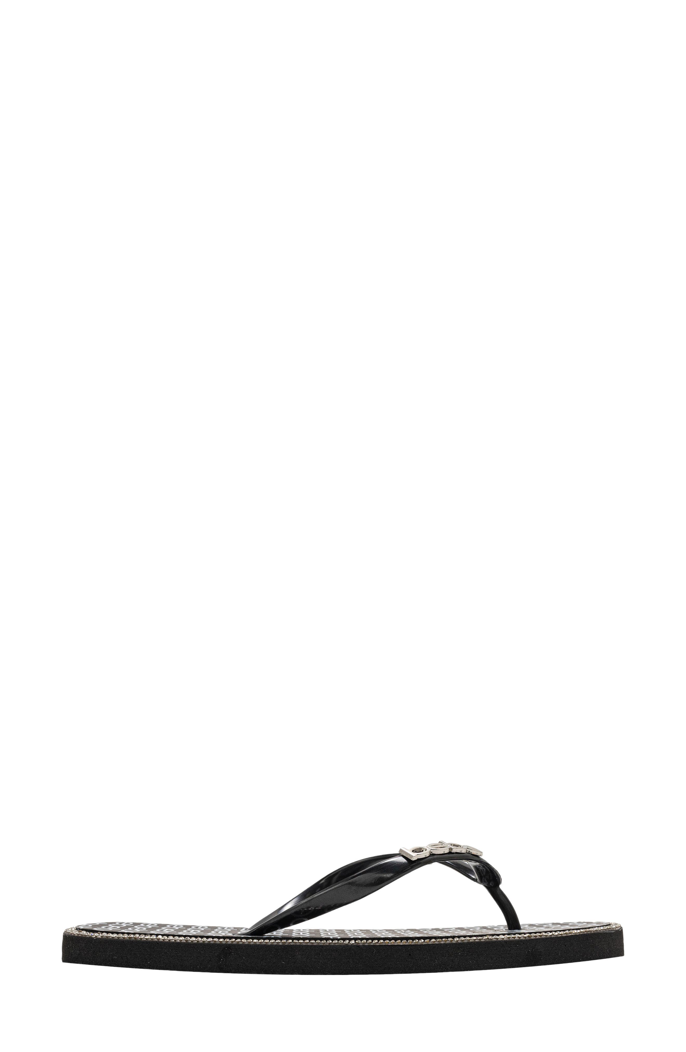 bebe Logo Print Flip Flop, Alternate, color, Black